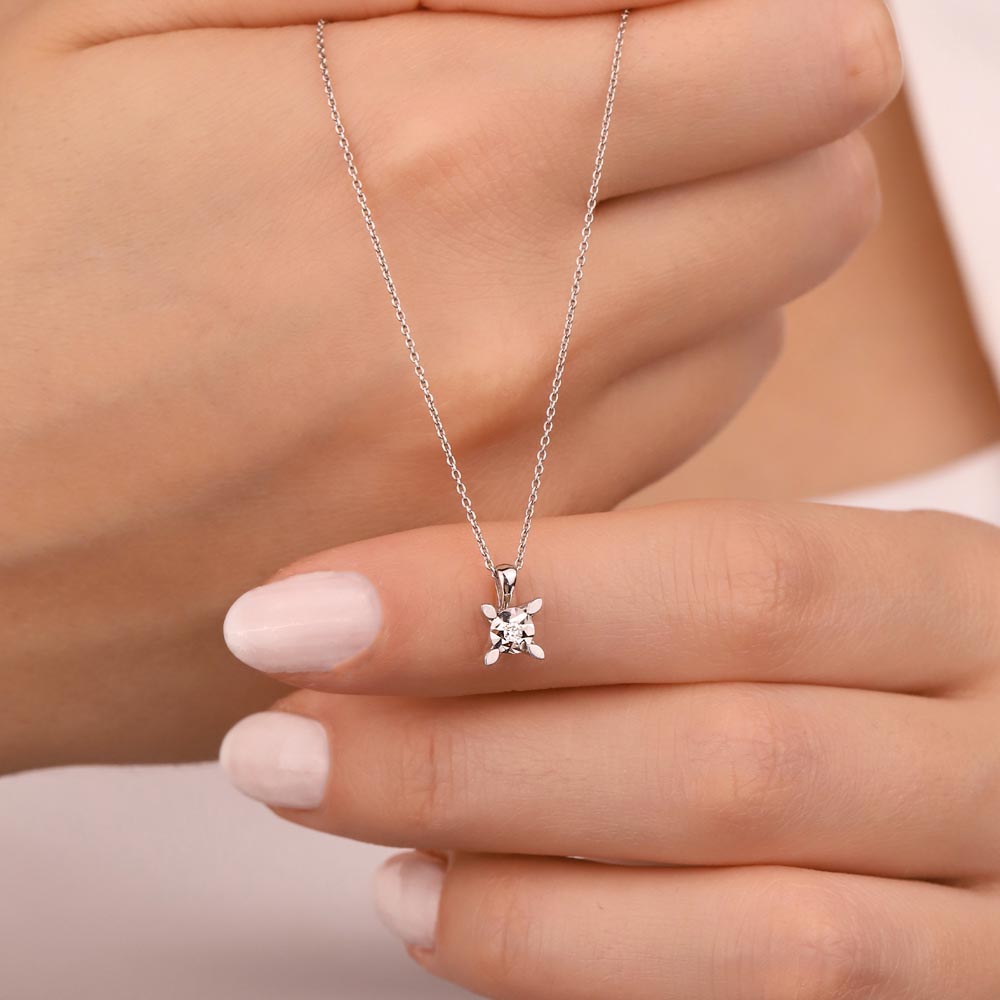 0,05 Karat Lab Pırlantalı Tektaş Kolye - FP04076