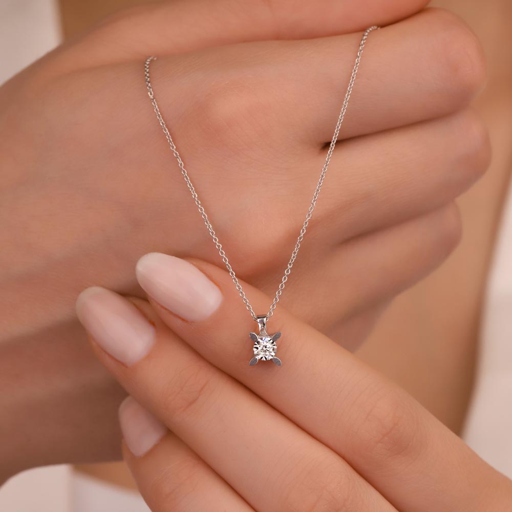 0,05 Karat Lab Pırlantalı Tektaş Kolye - FP04076