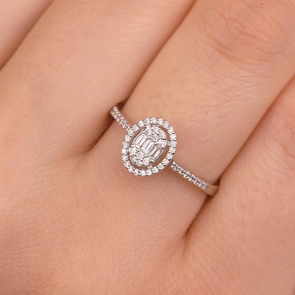 Baget Yüzükler 0.24 Karat Lab Pırlanta Oval Baget Yüzük - FP02896