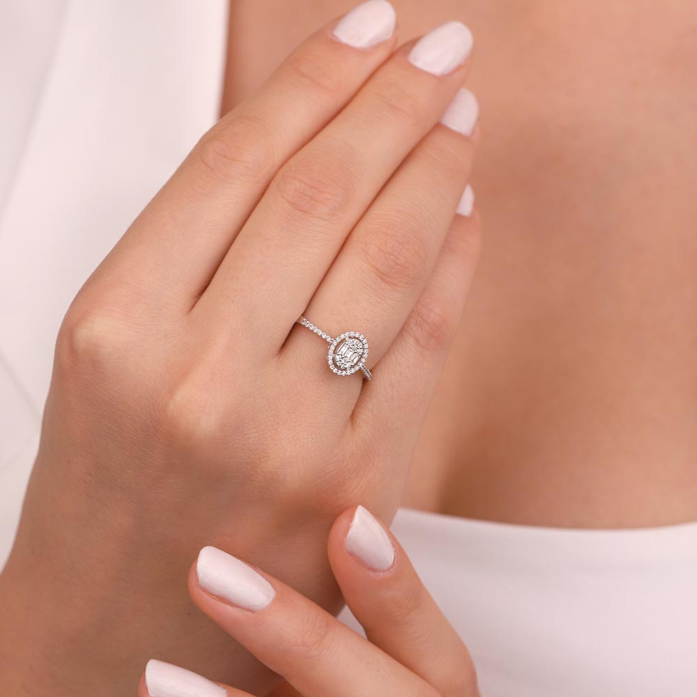 Baget Yüzükler 0.24 Karat Lab Pırlanta Oval Baget Yüzük - FP02896