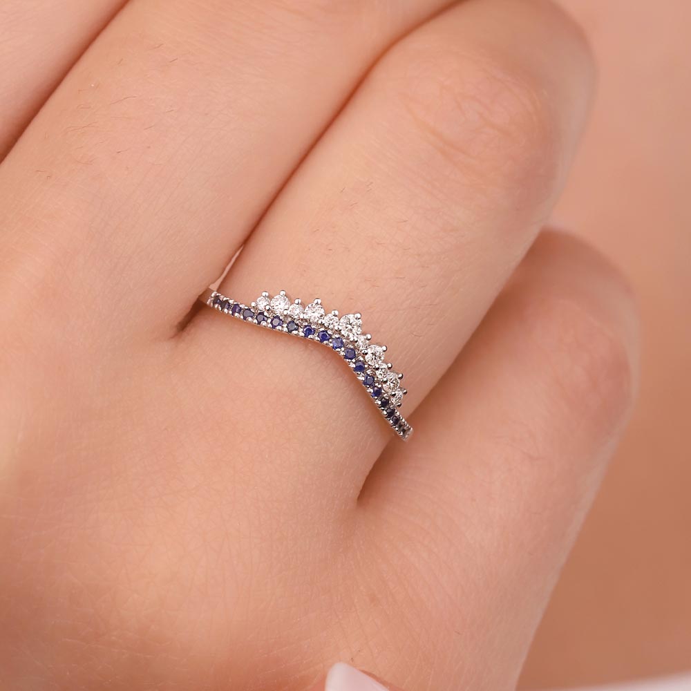 0.25 Karat Lab Pırlanta Özel Tasarım Safir Yarımtur Yüzük - FP03034