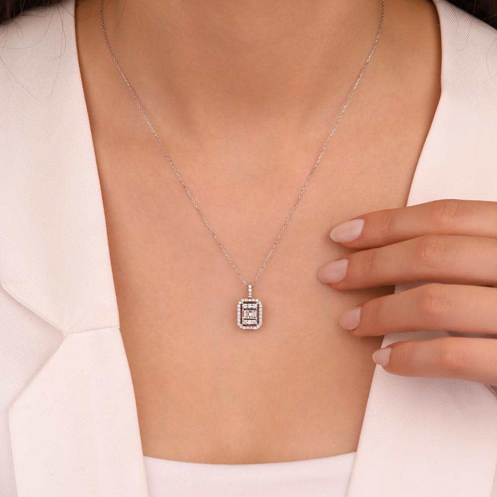 0,30 Karat Lab Pırlantalı Baget Taşlı Kolye - FP02587
