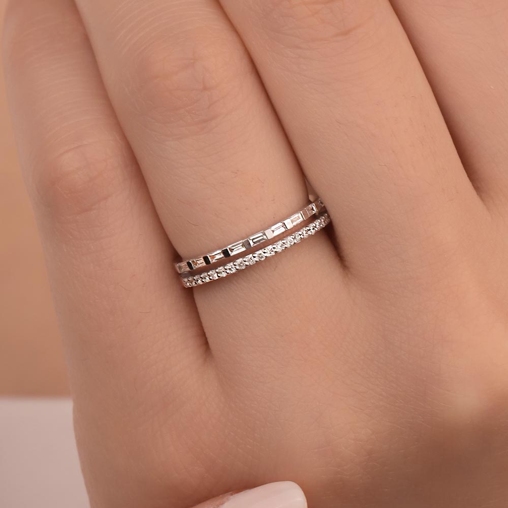 0,33 Karat Lab Pırlanta Özel Tasarım Çift Sıra Baget Yarımtur Yüzük - FP03504