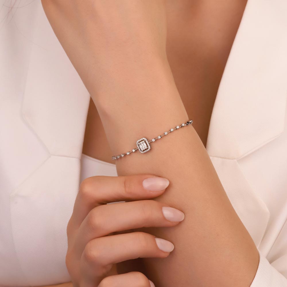 Baget Bileklikler 0,40 Karat Lab Pırlantalı Baget Taşlı Su Yolu Bileklik - FP01705