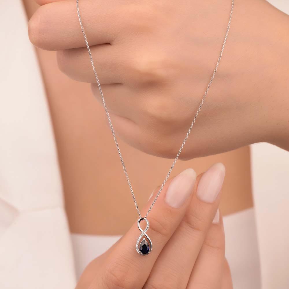 0,44 Karat Lab Pırlanta Sonsuzluk Damla Safir Kolye - FP09894