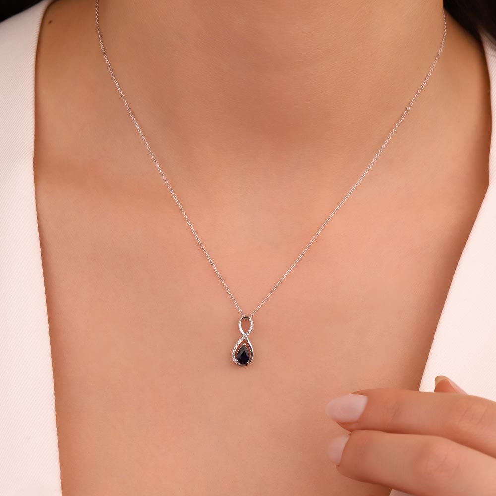 0,44 Karat Lab Pırlanta Sonsuzluk Damla Safir Kolye - FP09894