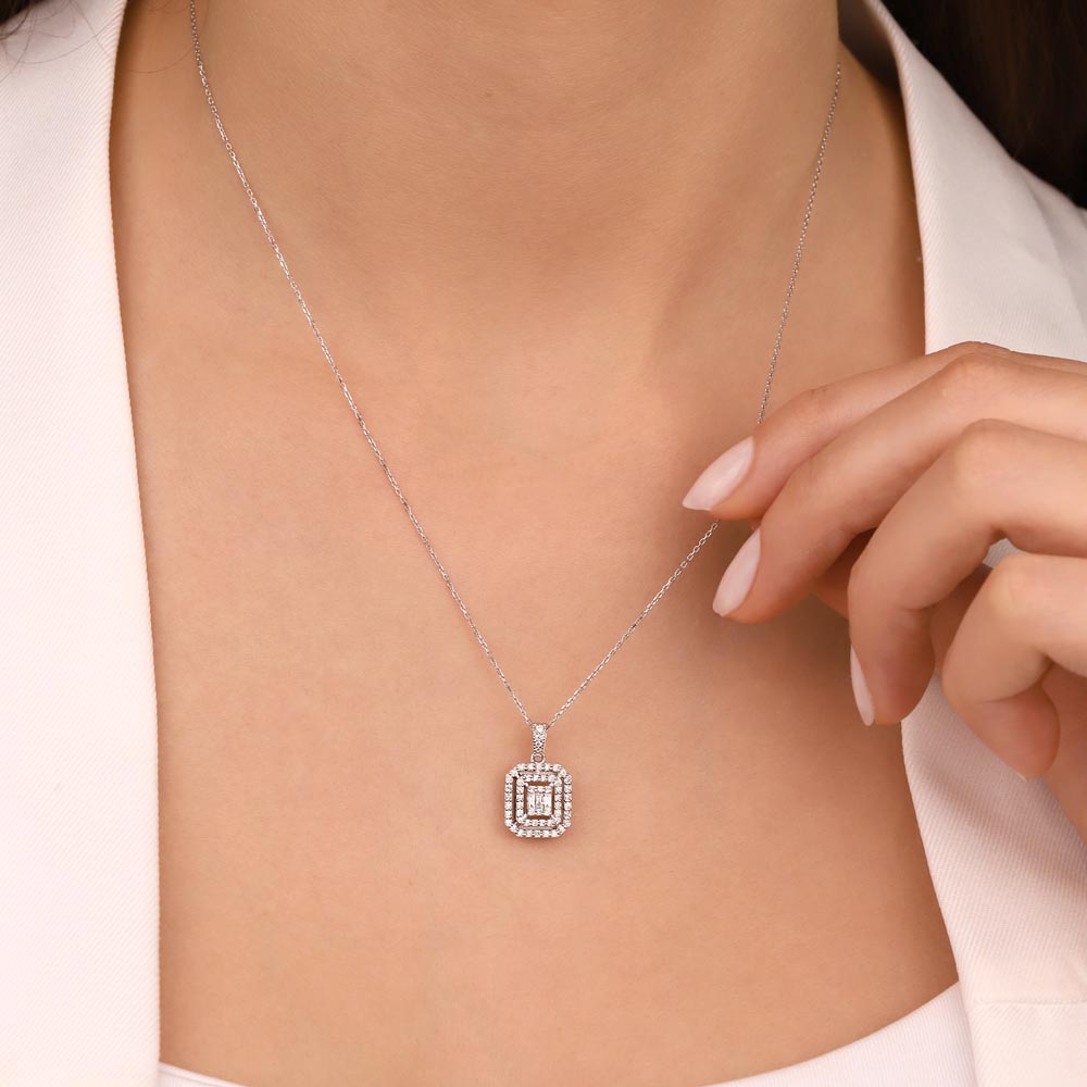0,45 Karat Lab Pırlanta Baget Taşlı Kolye - FP03384