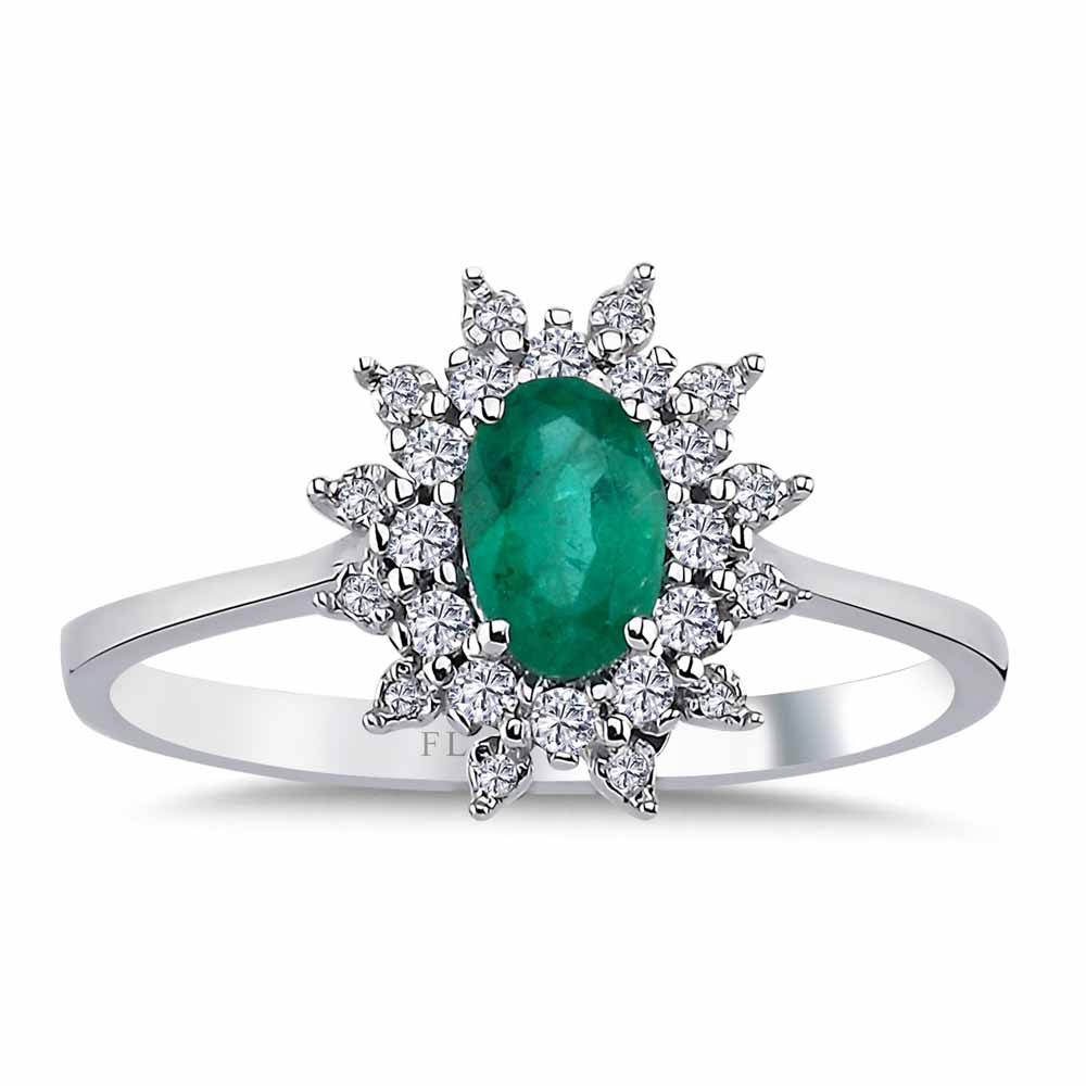 0,52 Karat Lab Pırlanta Oval Jasmine Zümrüt Yüzük - FP03508