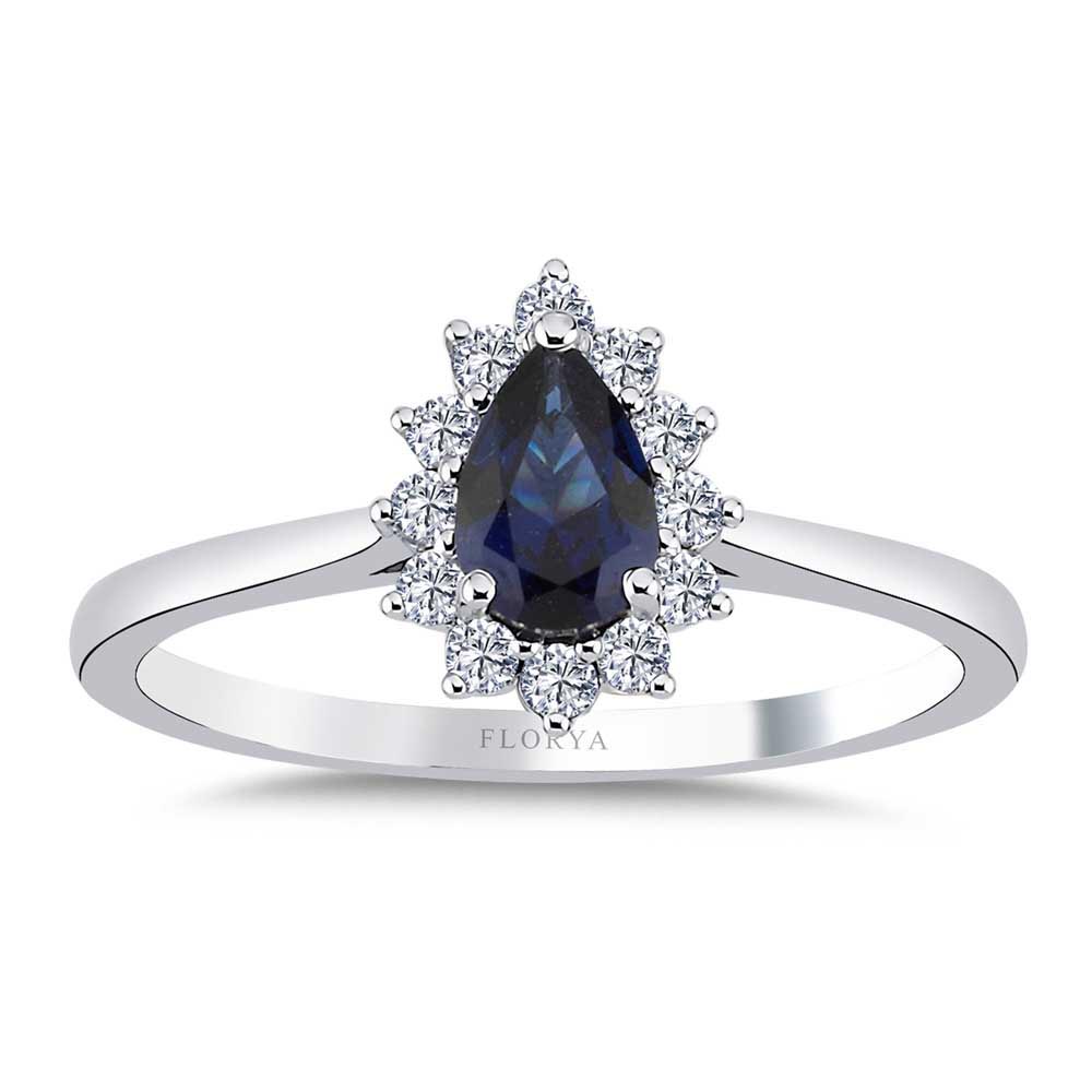 0,55 Karat Lab Pırlanta Damla Royale Safir Yüzük - FP0936