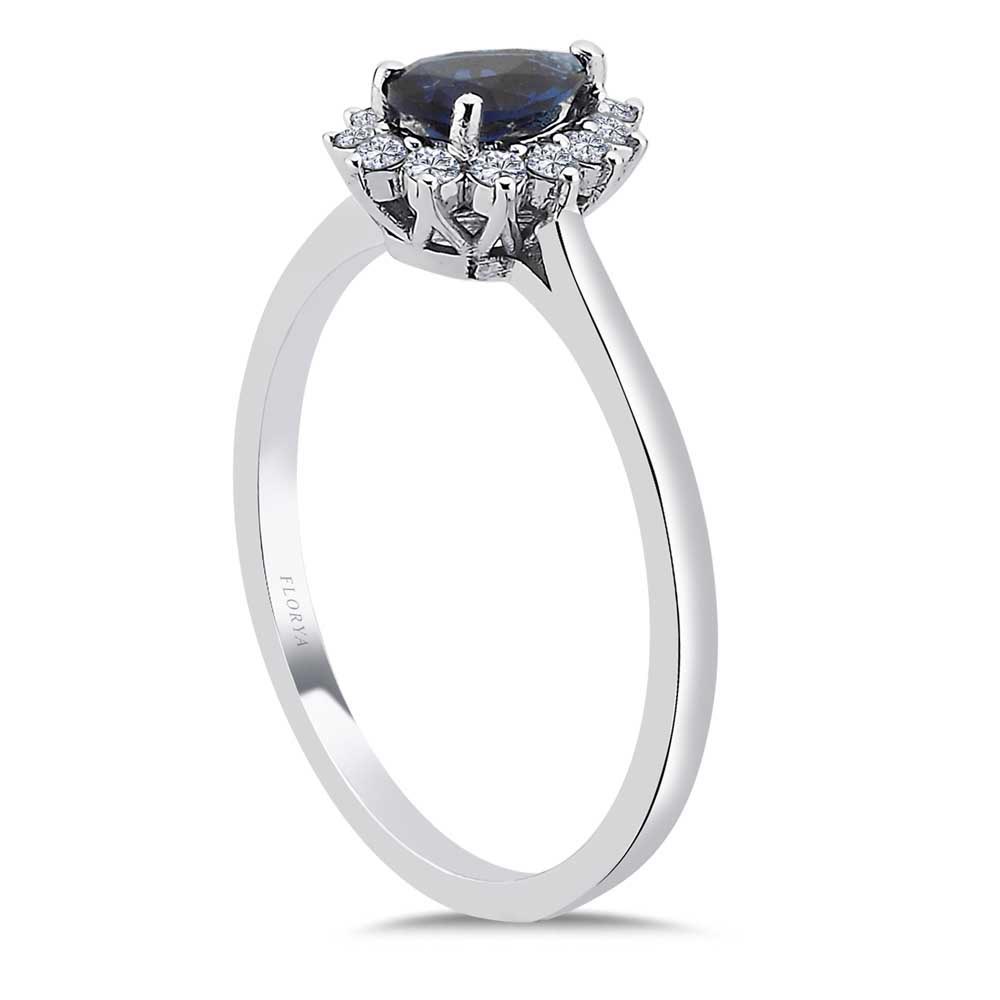 0,55 Karat Lab Pırlanta Damla Royale Safir Yüzük - FP0936