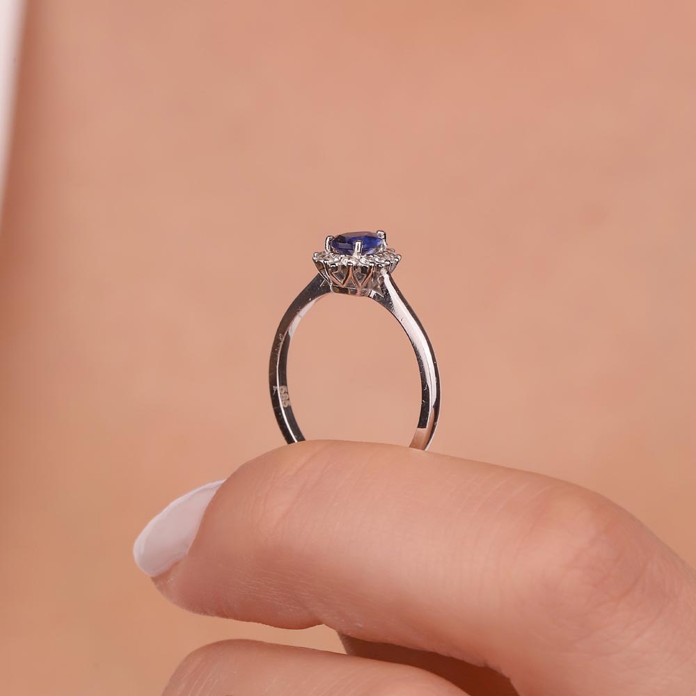 0,55 Karat Lab Pırlanta Damla Royale Safir Yüzük - FP0936