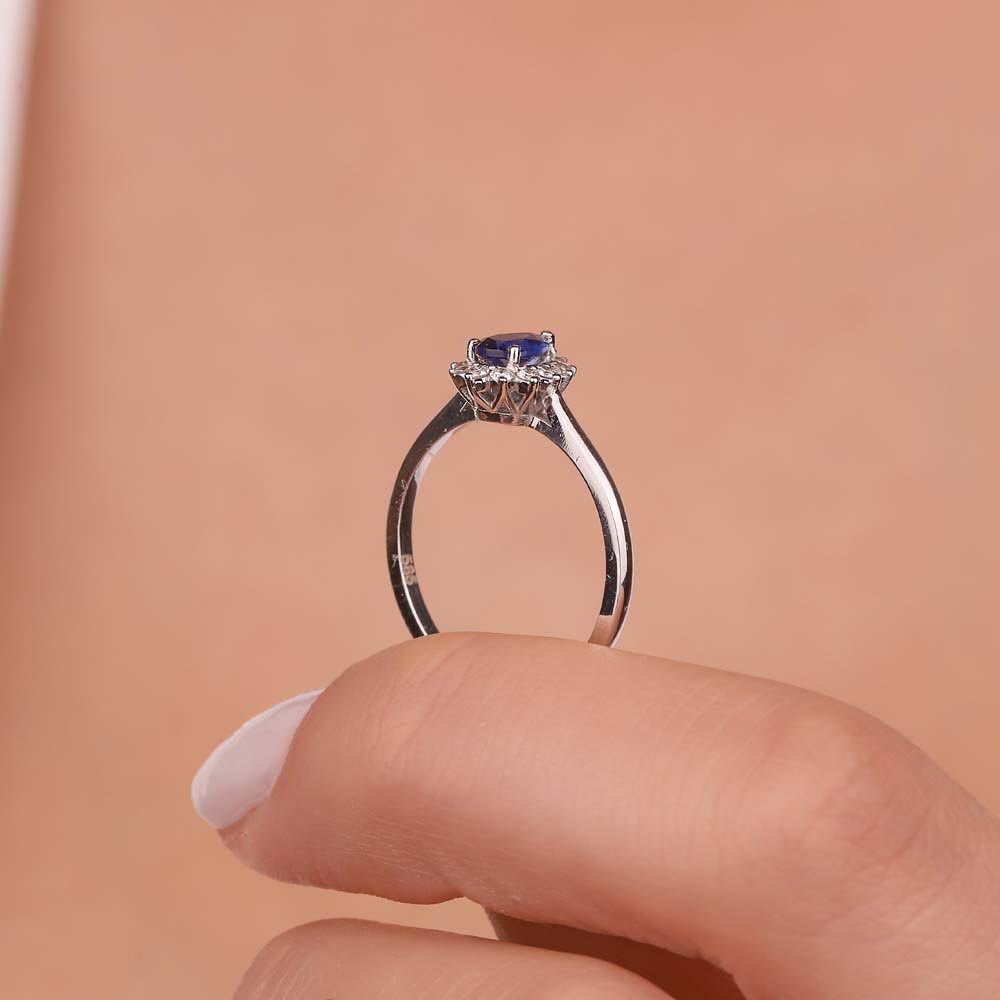 0,55 Karat Lab Pırlanta Damla Royale Safir Yüzük - FP0936