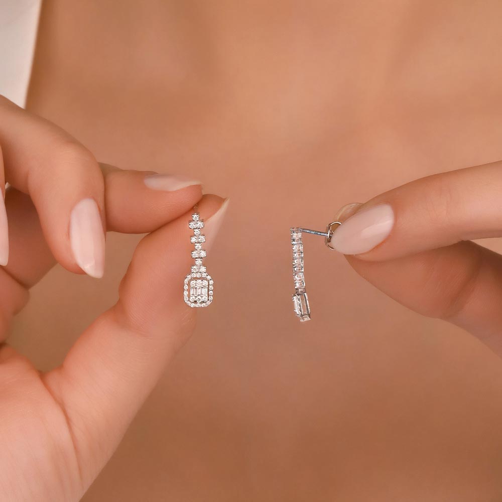 0,55 Karat Lab Pırlantalı Baget Taşlı Set Küpe - FP00102
