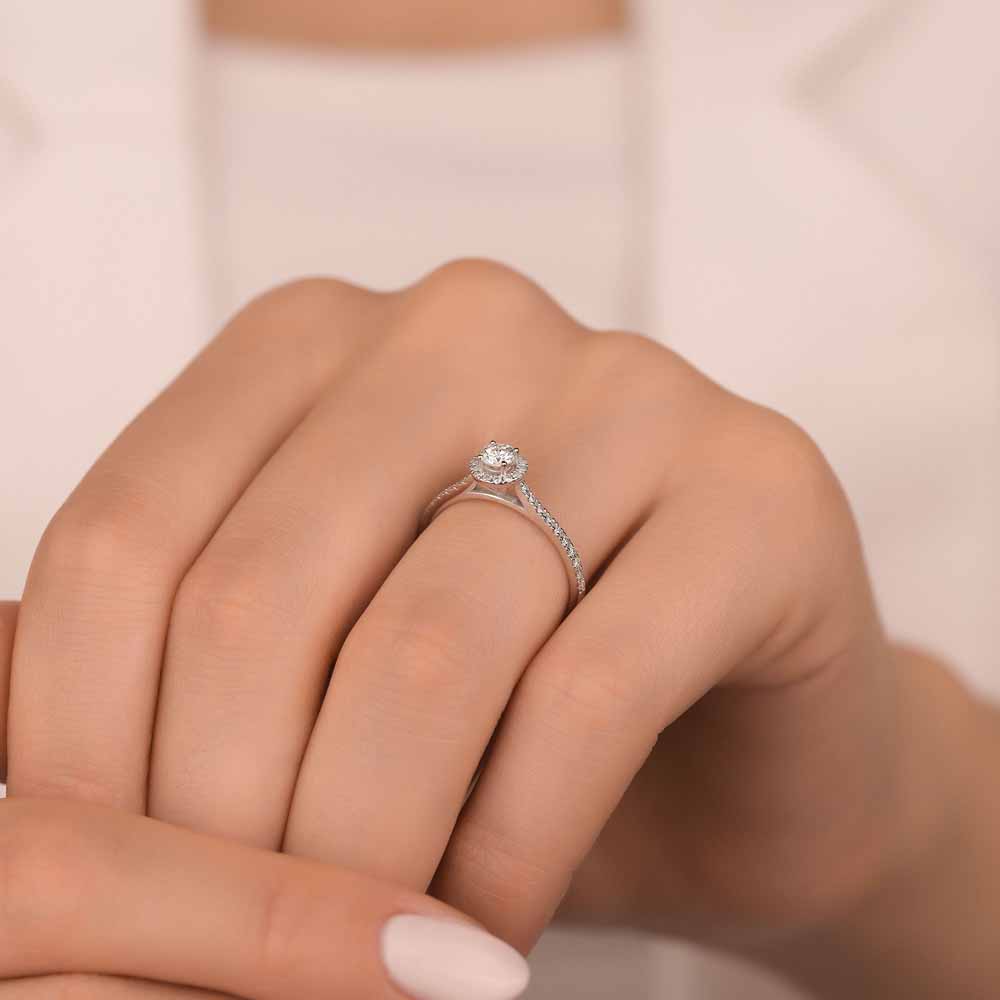 Özel Tasarım Yüzükler 0.60 Karat Lab Pırlanta Halo Tektaş Yüzük - FP03751