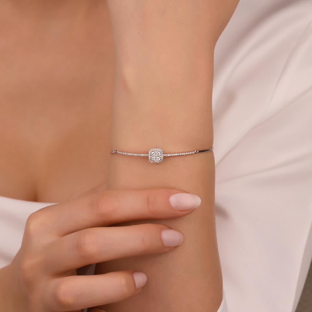 Özel Tasarım Bileklikler 0,62 Karat Lab Pırlanta Daisy Coronet Kelepçe Bileklik - FP09586