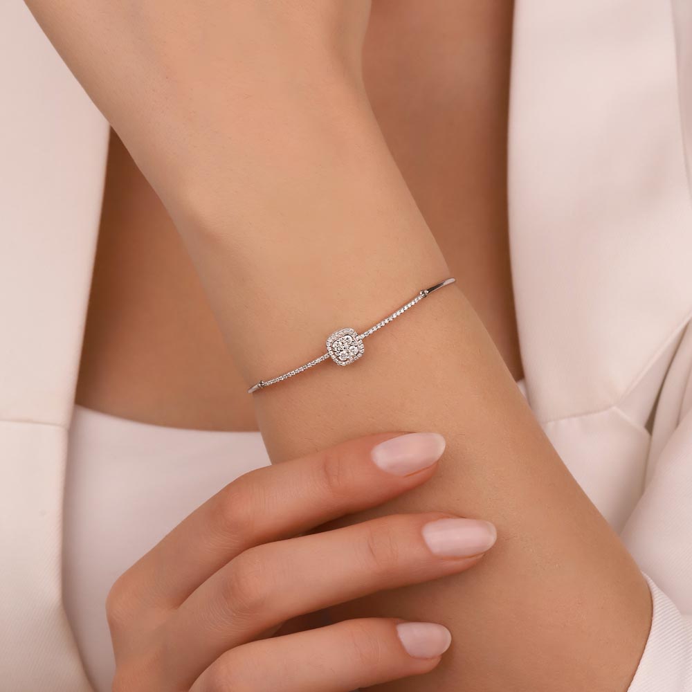 Özel Tasarım Bileklikler 0,62 Karat Lab Pırlanta Daisy Coronet Kelepçe Bileklik - FP09586