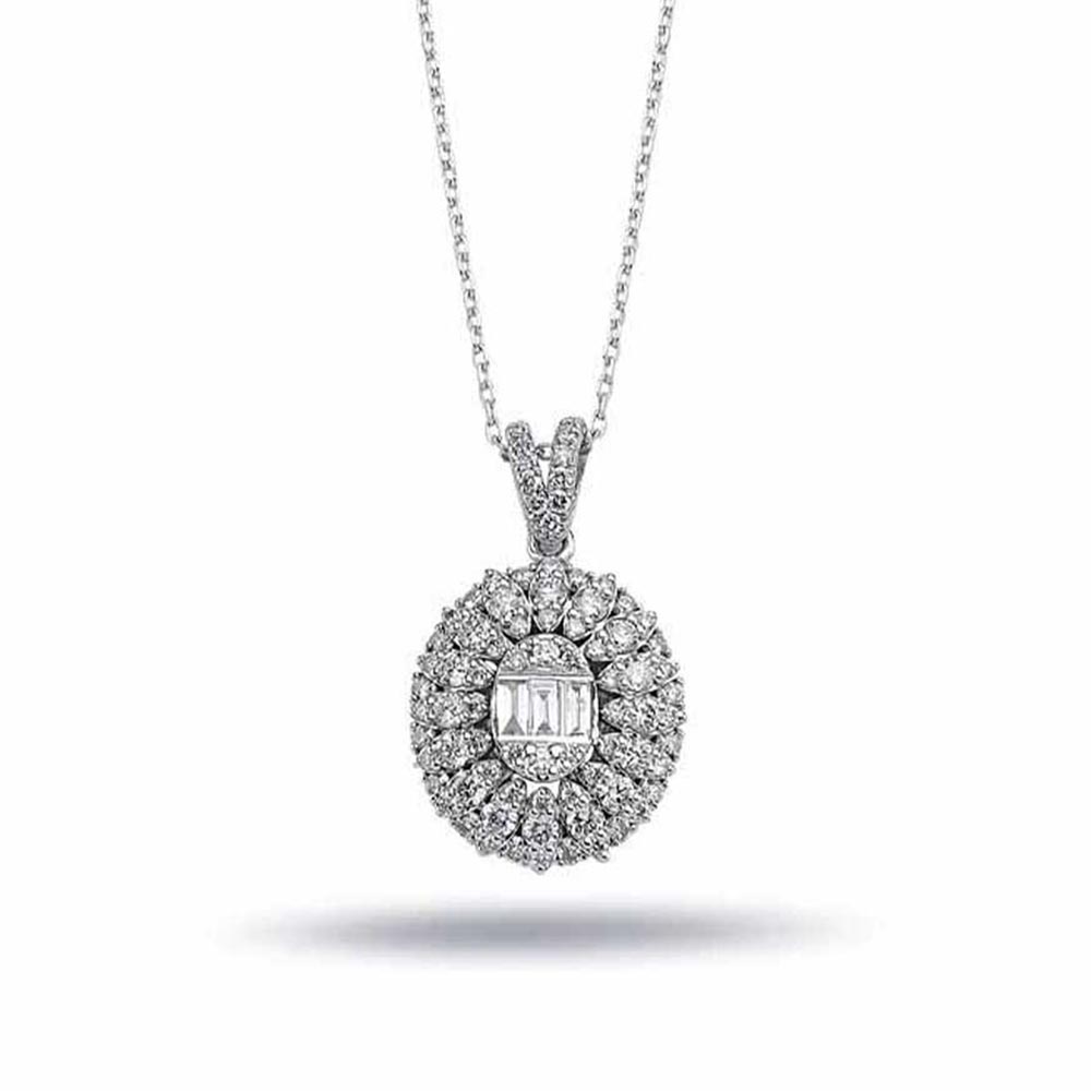0,74 Karat Lab Pırlanta Özel Tasarım Oval Baget Kolye - FP05667