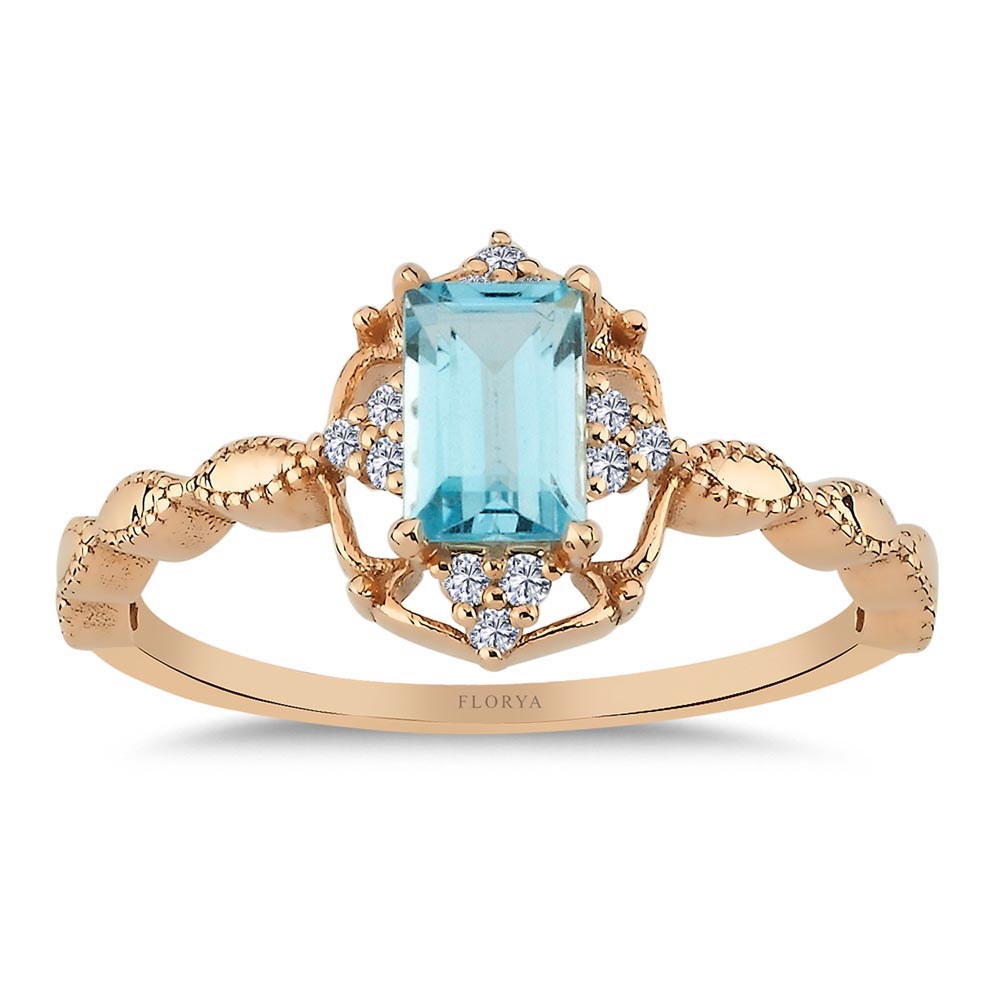 0,75 Karat Lab Pırlanta Vintage Sky Blue Topaz Yüzük - FP09679
