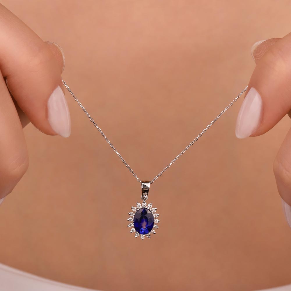 0,75 Karat Lab Pırlantalı Safir Taşlı Kolye - FP01063
