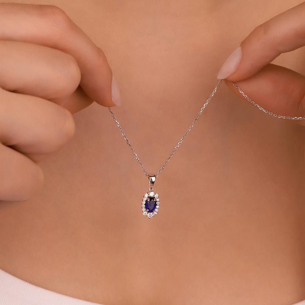 0,80 Karat Lab Pırlanta Ve Safir Kolye - FP07079