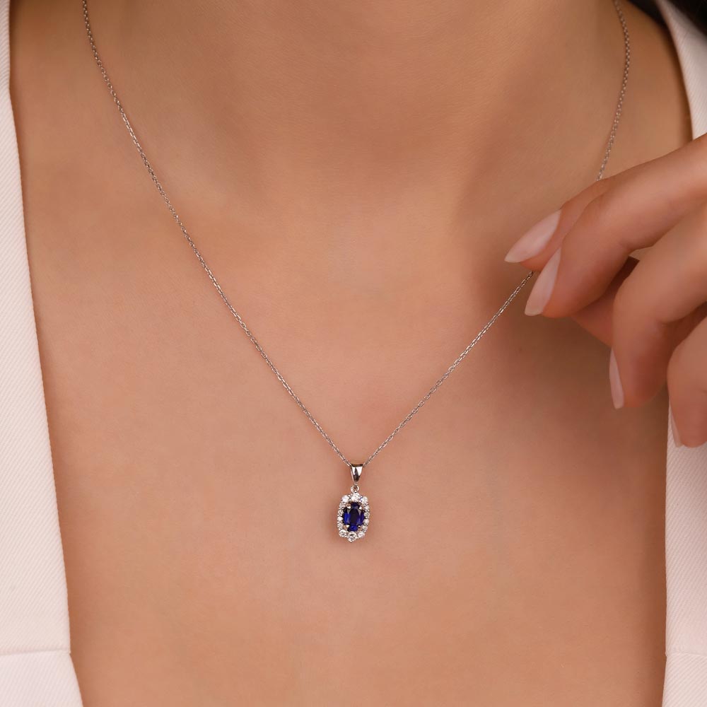 0,80 Karat Lab Pırlanta Ve Safir Kolye - FP07079