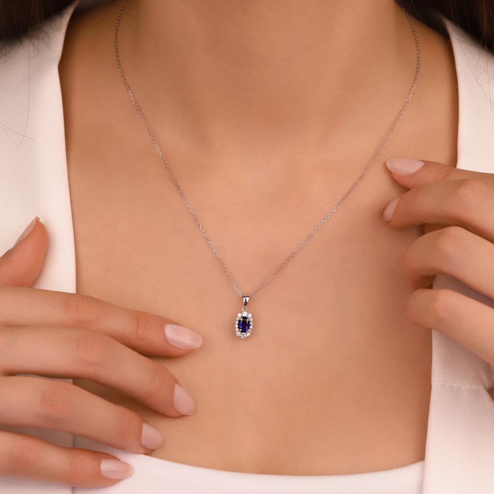 0,80 Karat Lab Pırlanta Ve Safir Kolye - FP07079