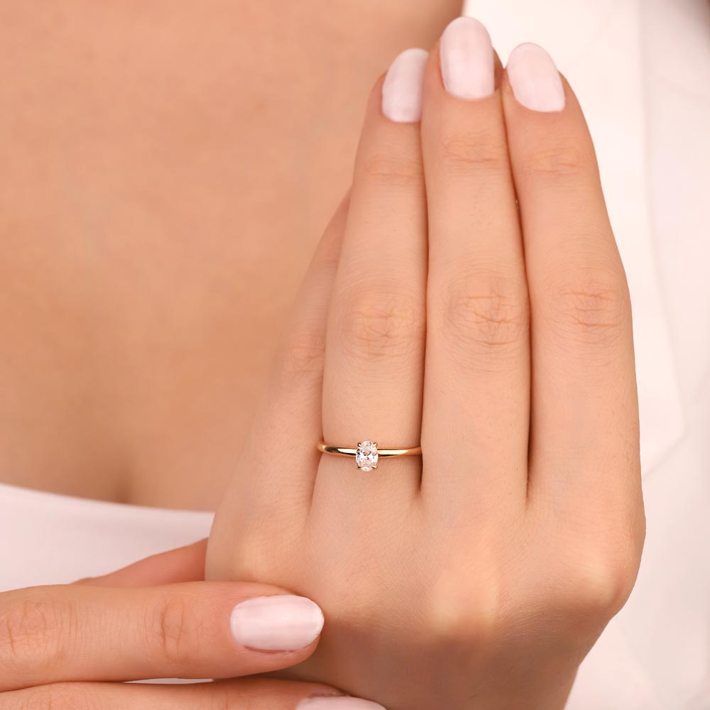 Tektaş Yüzükler 0,80 Karat Oval Kesim Tiffany Forever Rose Gold Tektaş Lab Pırlanta Yüzük - FP03769