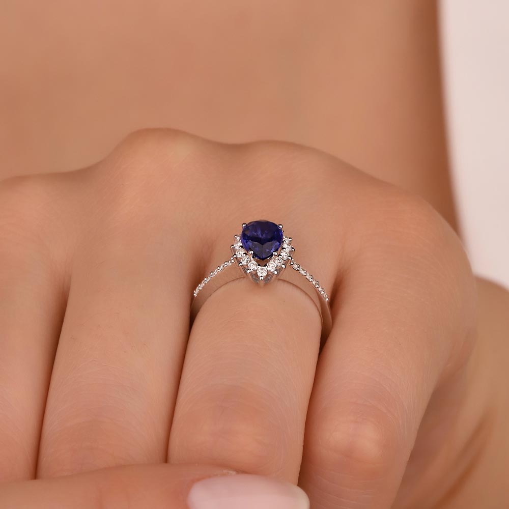 0,82 Karat Lab Pırlanta Damla Royale Safir Yüzük - FP09602