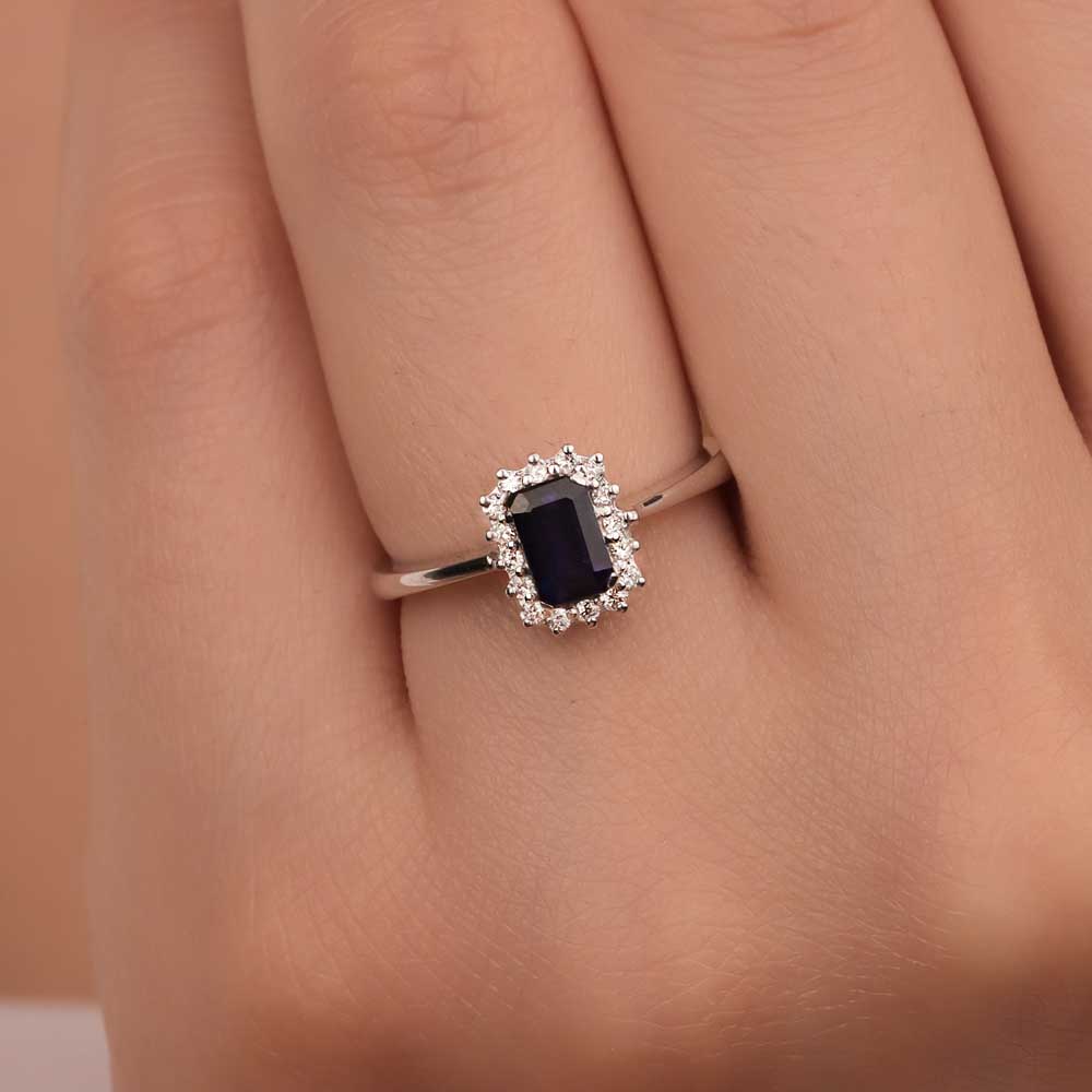 0,83 Karat Lab Pırlanta Royale Safir Yüzük - FP01098
