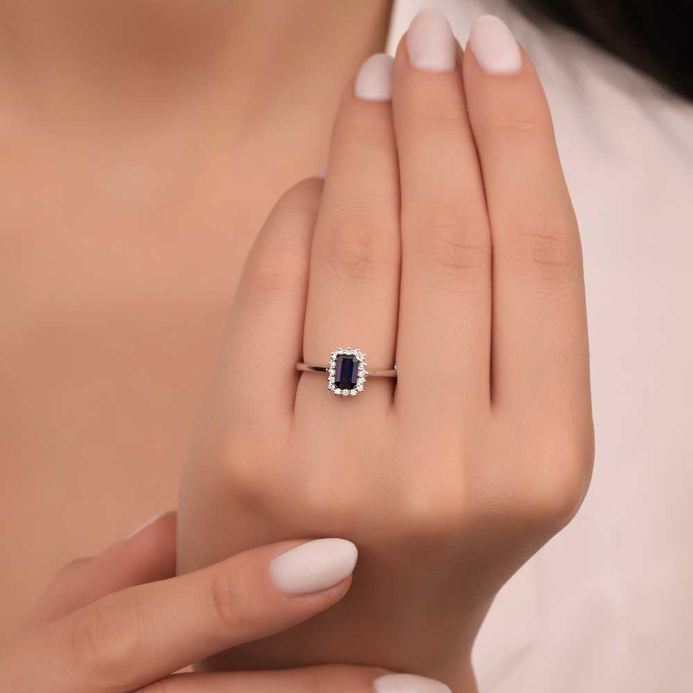 0,83 Karat Lab Pırlanta Royale Safir Yüzük - FP01098