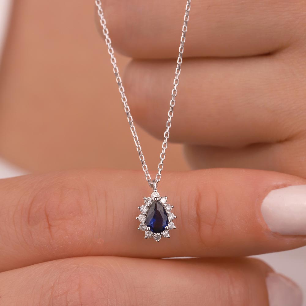 0,95 Karat Lab Pırlanta Ve Safir Kolye - FP12868