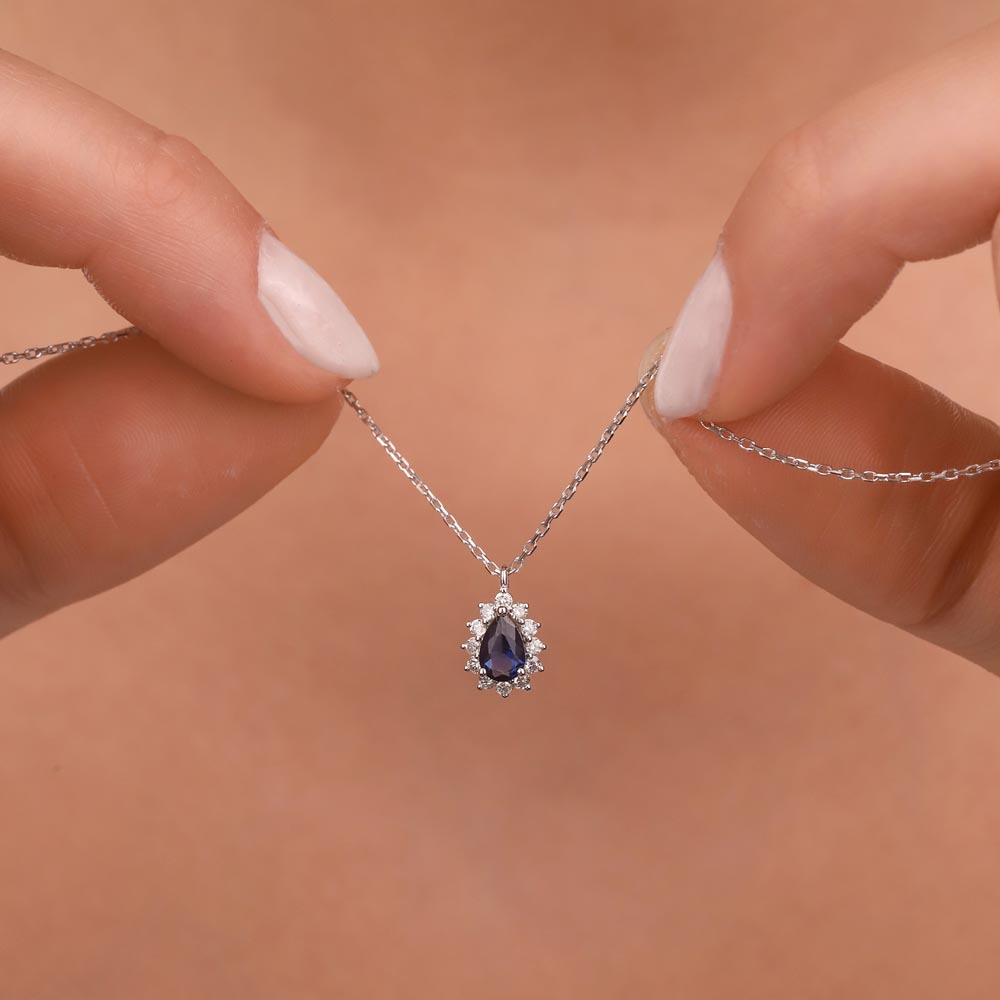 0,95 Karat Lab Pırlanta Ve Safir Kolye - FP12868