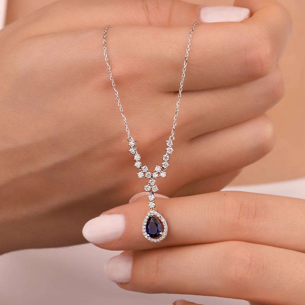 1,20 Karat Lab Pırlanta Damla Safir Kolye - FP03841