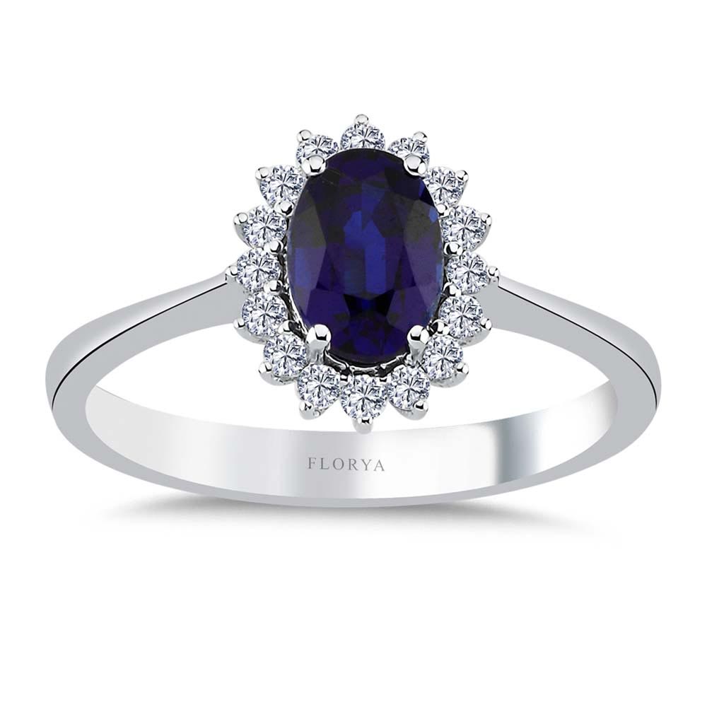 1,30 Karat Lab Pırlanta Oval Royale Safir Yüzük - FP03827