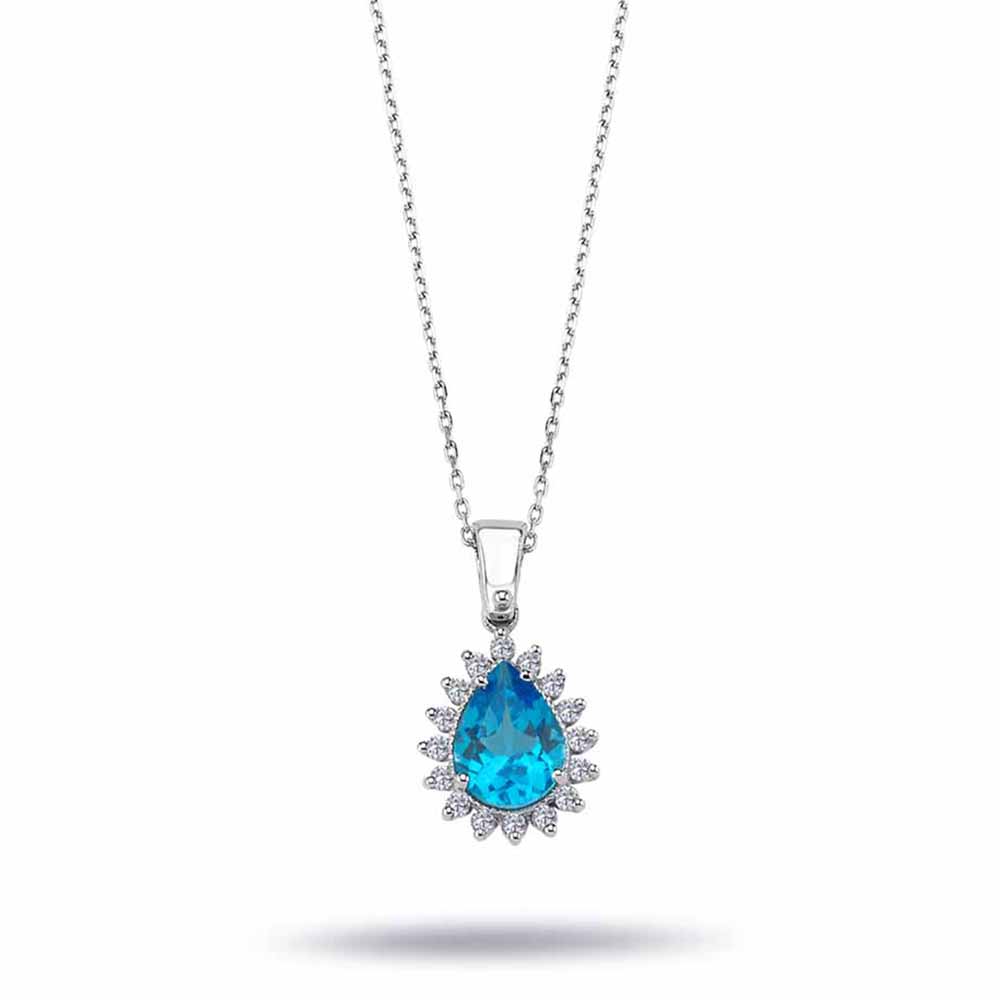 1.40 Karat Lab Pırlanta Damla London Blue Topaz Kolye - FP11681