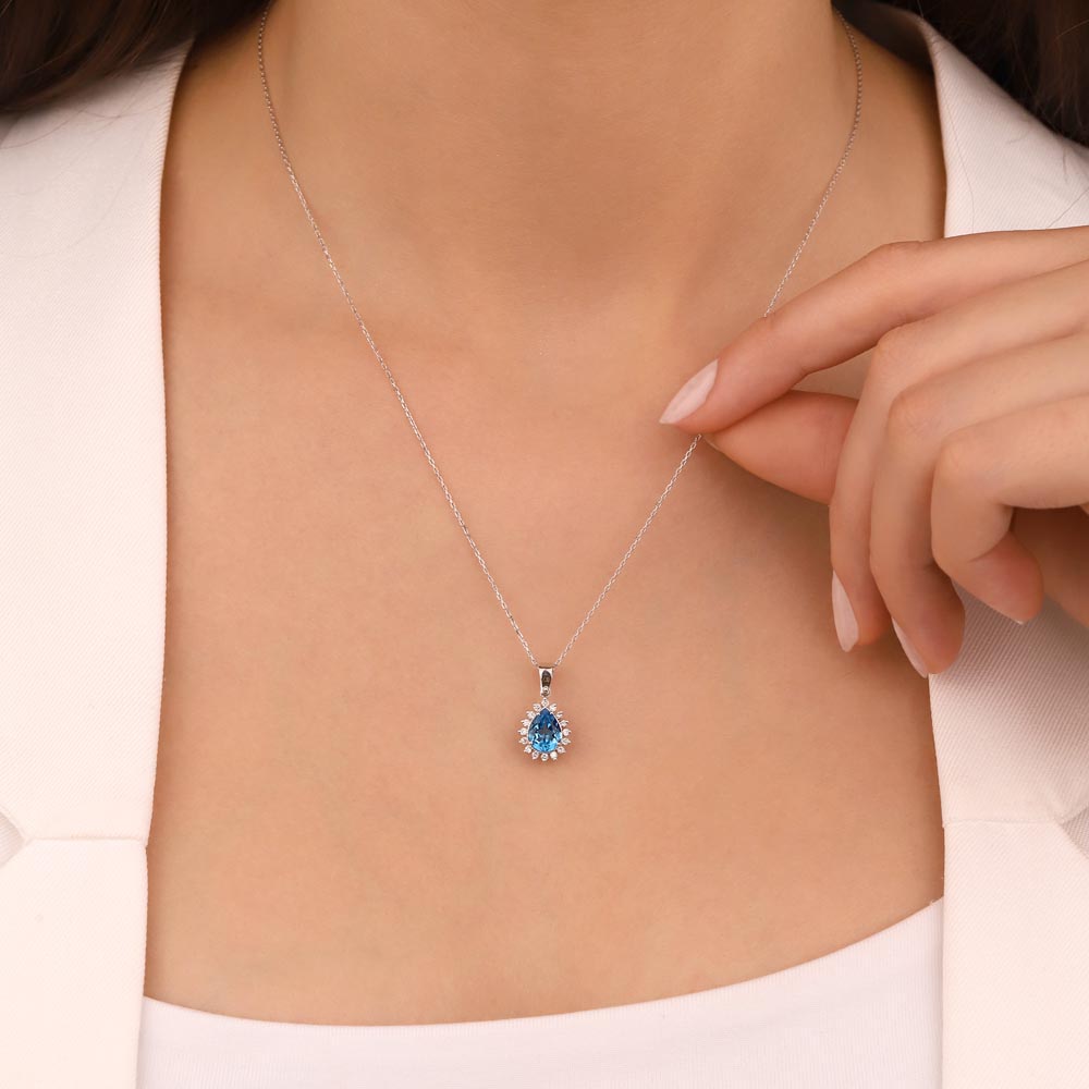 1.40 Karat Lab Pırlanta Damla London Blue Topaz Kolye - FP11681