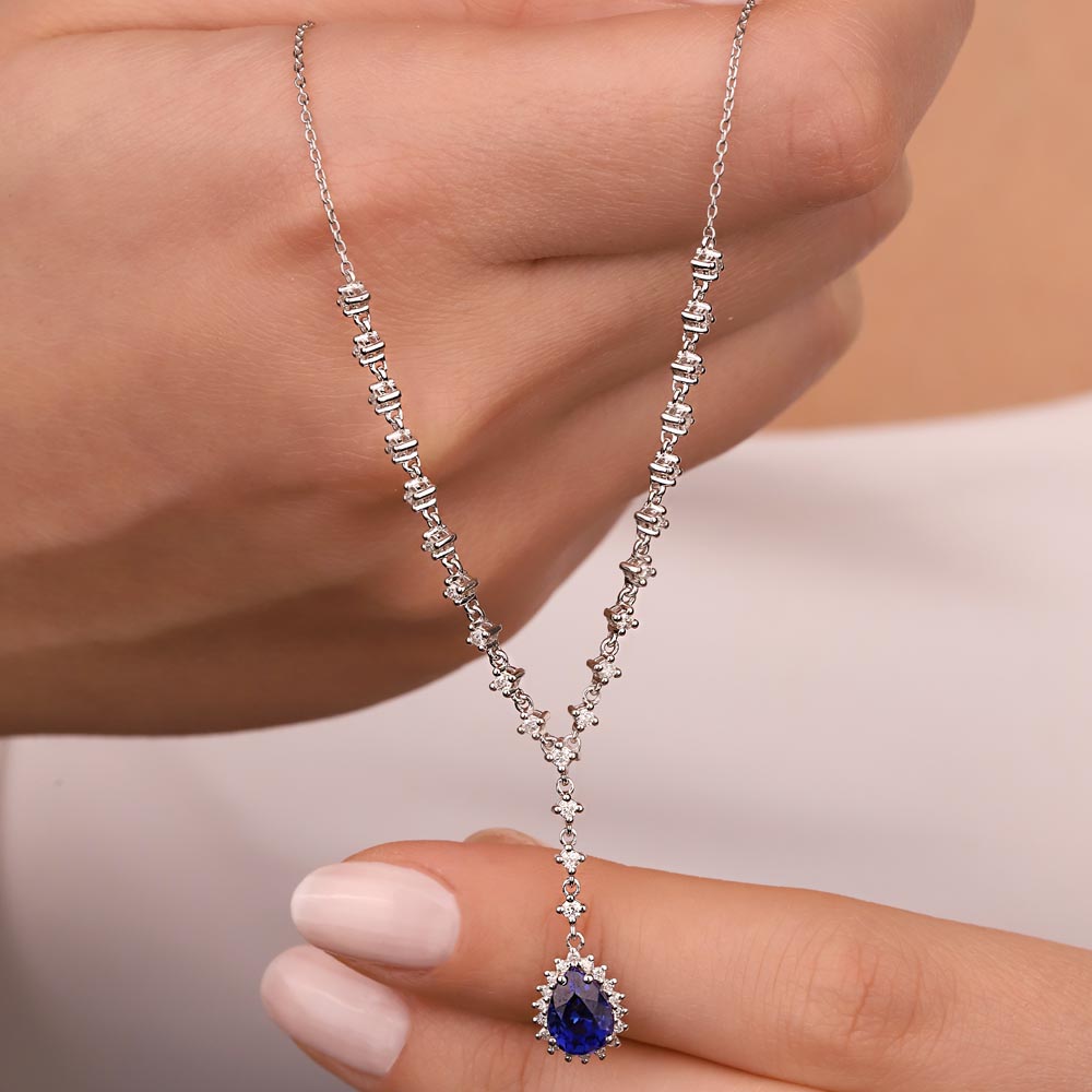 1,50 Karat Lab Pırlanta Safir Su Yolu Kolye - FP10560