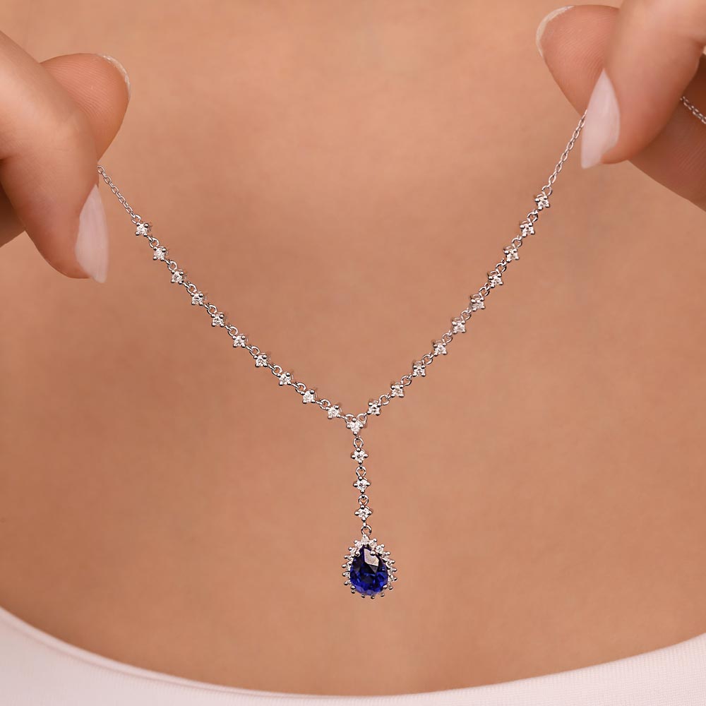 1,50 Karat Lab Pırlanta Safir Su Yolu Kolye - FP10560