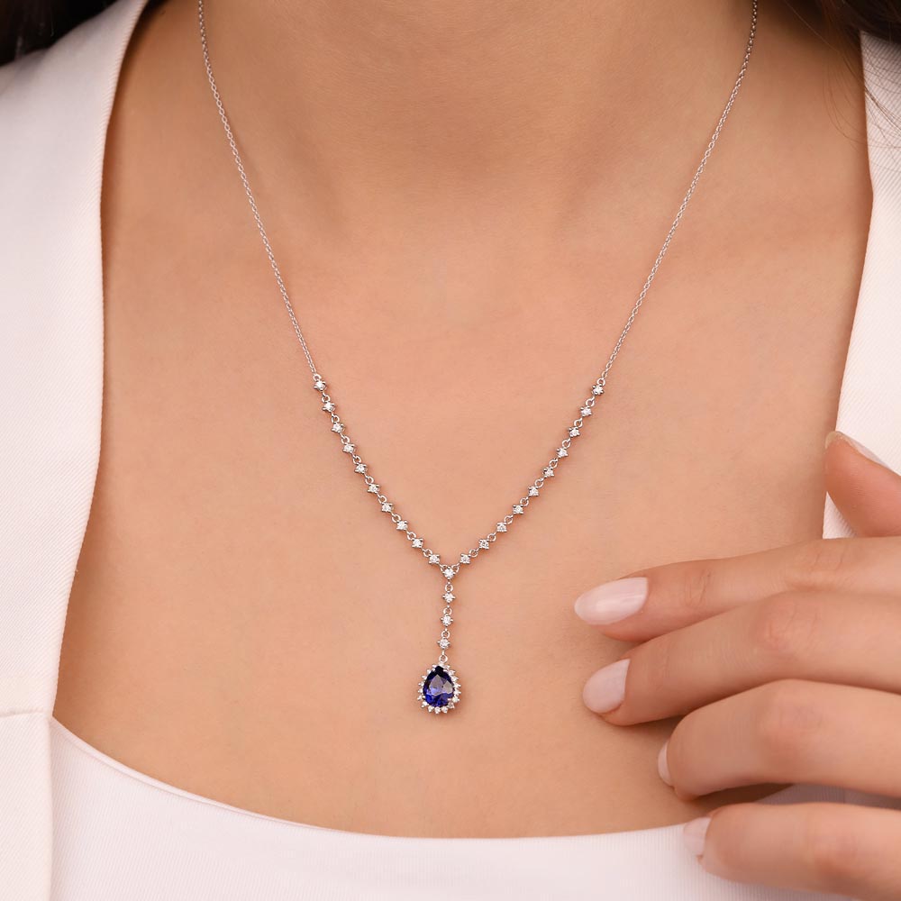 1,50 Karat Lab Pırlanta Safir Su Yolu Kolye - FP10560