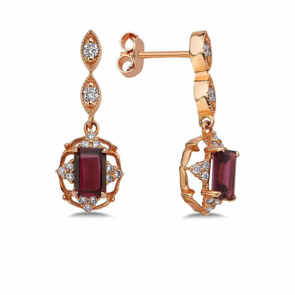1,68 Karat Lab Pırlanta Vintage Rhodolite Küpe - FP05502