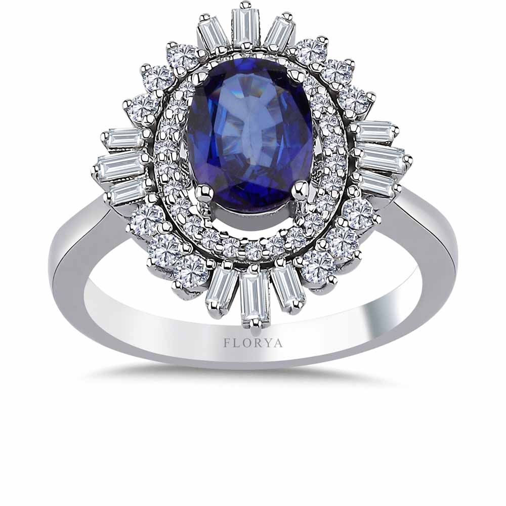 Safir Yüzükler 2,28 Karat Lab Pırlanta Oval Safir Yüzük - FP07854