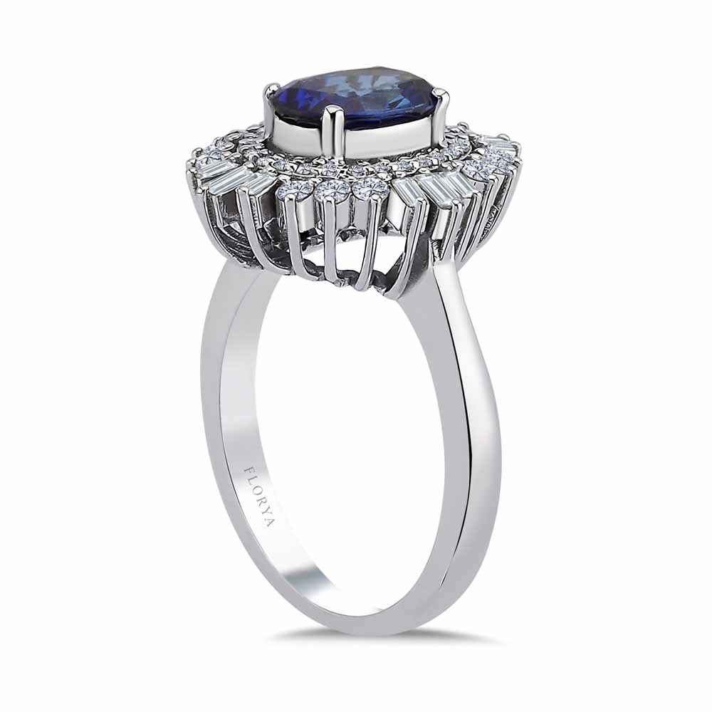 Safir Yüzükler 2,28 Karat Lab Pırlanta Oval Safir Yüzük - FP07854