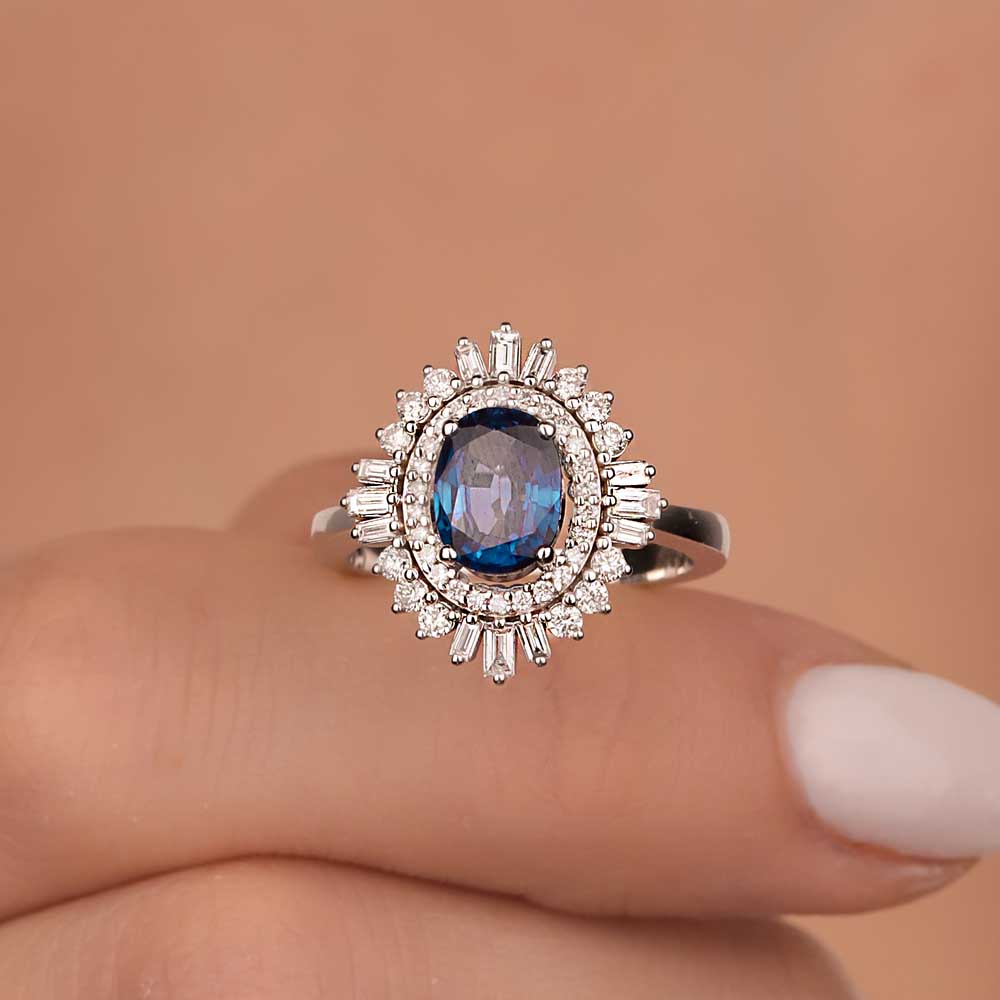 Safir Yüzükler 2,28 Karat Lab Pırlanta Oval Safir Yüzük - FP07854
