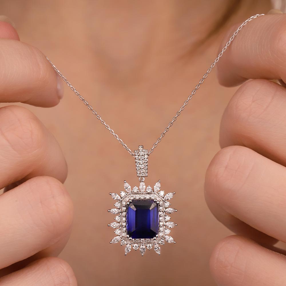 7,00 Karat Lab Pırlanta Özel Tasarım Safir Kolye - FP04538