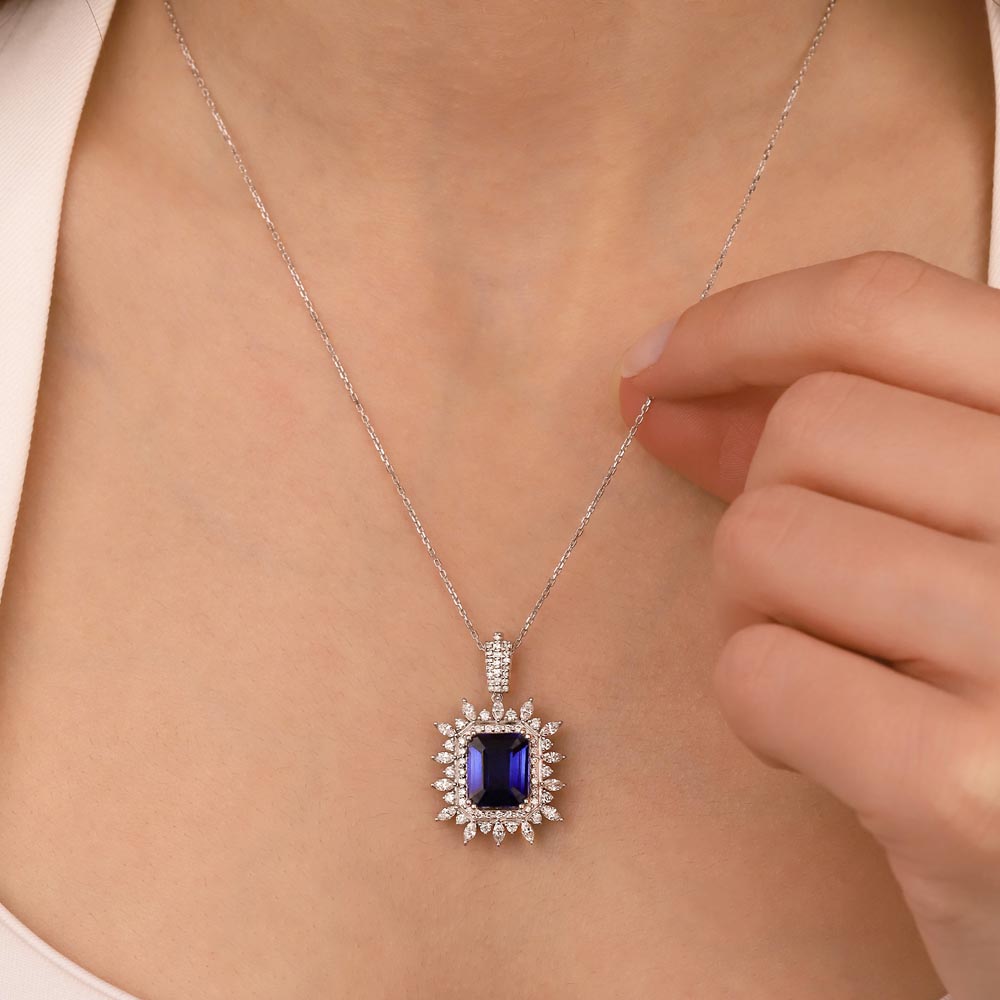 7,00 Karat Lab Pırlanta Özel Tasarım Safir Kolye - FP04538