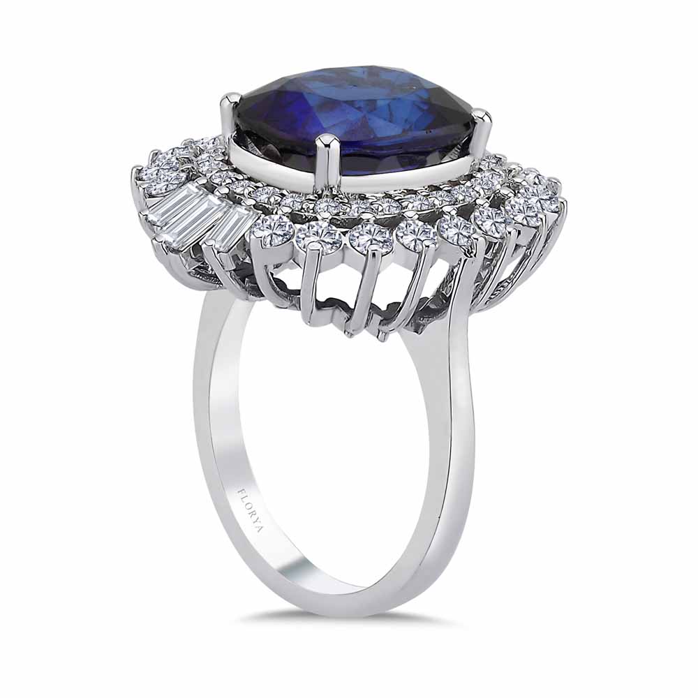Safir Yüzükler 8,60 Karat Lab Pırlanta Cushion Kesim Mega Safir Yüzük - FP08138