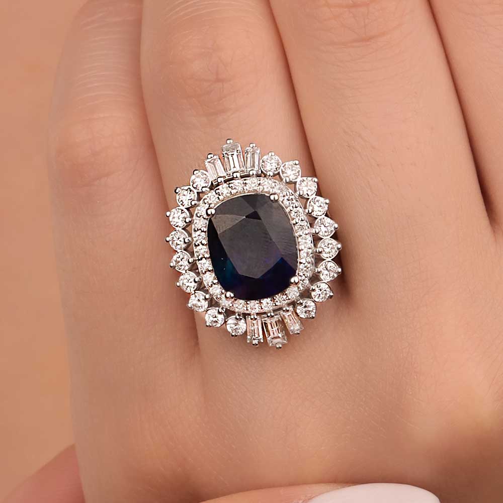 Safir Yüzükler 8,60 Karat Lab Pırlanta Cushion Kesim Mega Safir Yüzük - FP08138