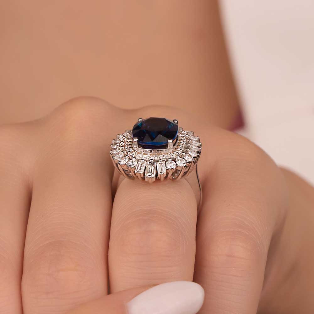 Safir Yüzükler 8,60 Karat Lab Pırlanta Cushion Kesim Mega Safir Yüzük - FP08138