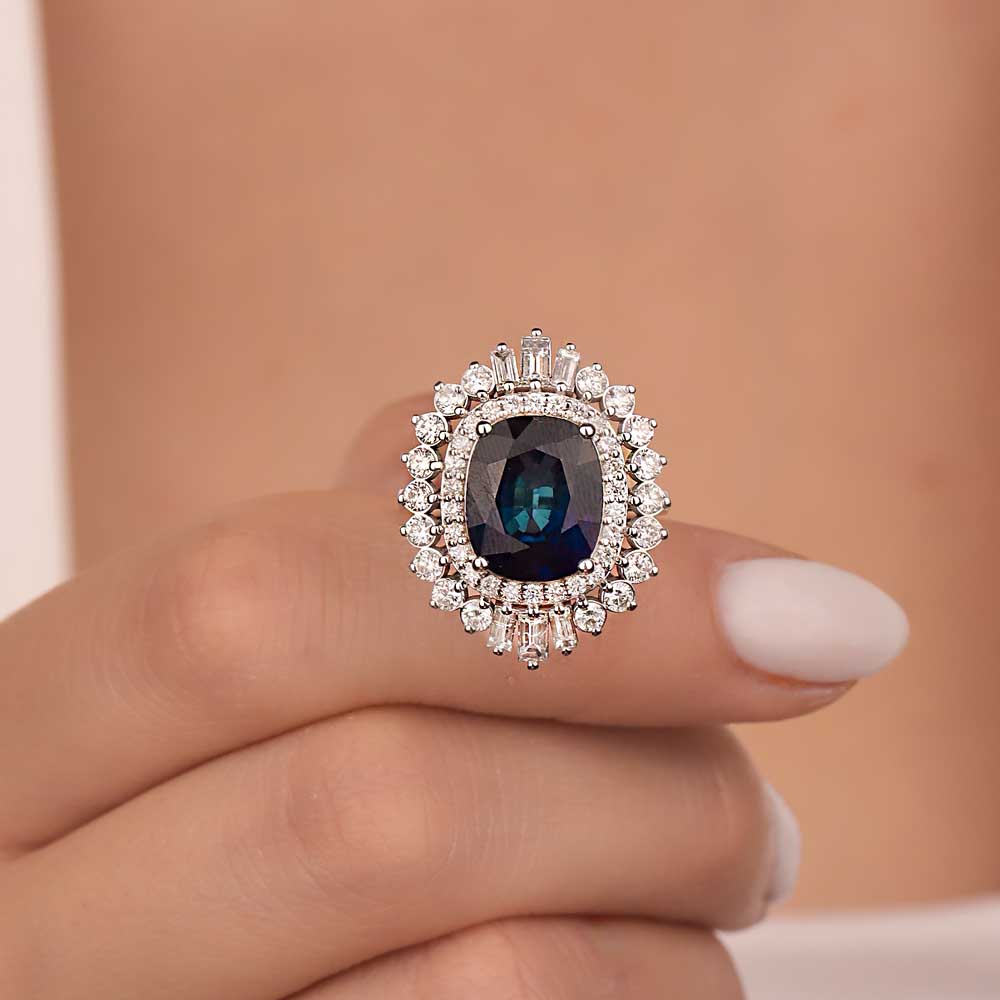 Safir Yüzükler 8,60 Karat Lab Pırlanta Cushion Kesim Mega Safir Yüzük - FP08138