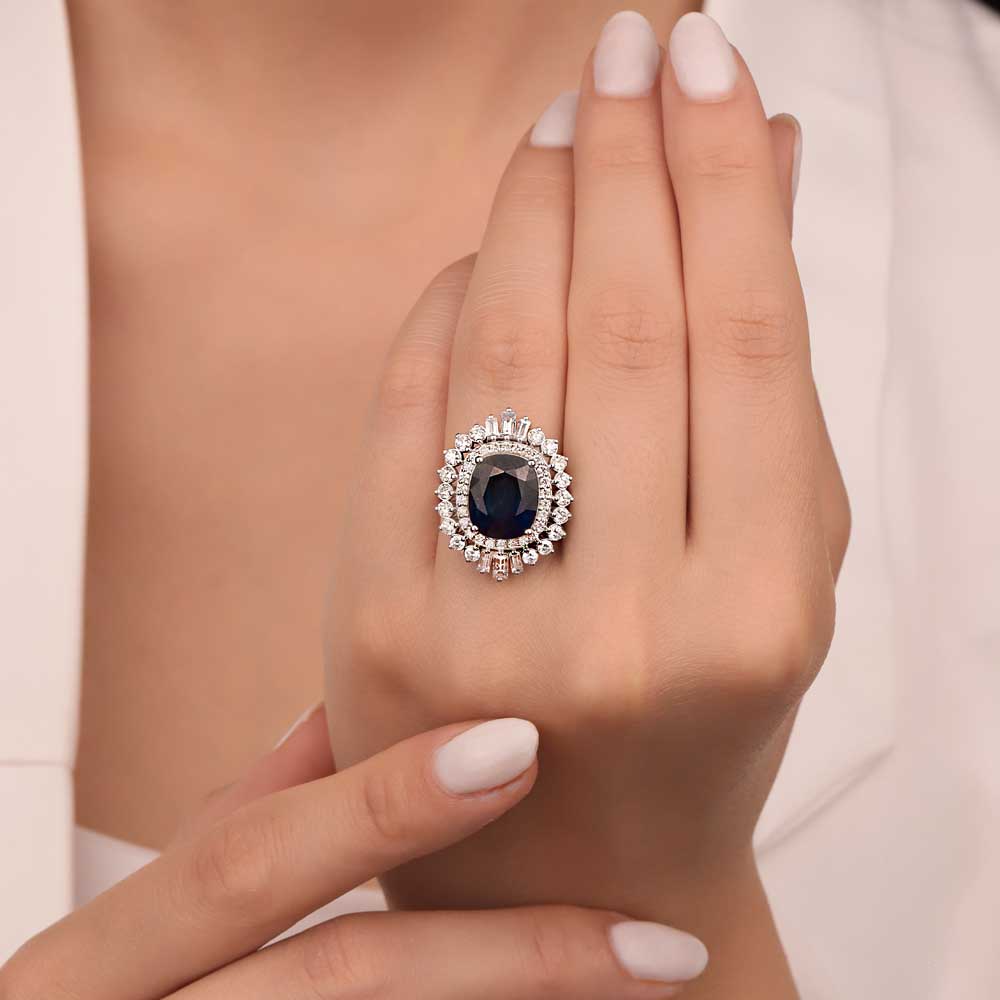 Safir Yüzükler 8,60 Karat Lab Pırlanta Cushion Kesim Mega Safir Yüzük - FP08138